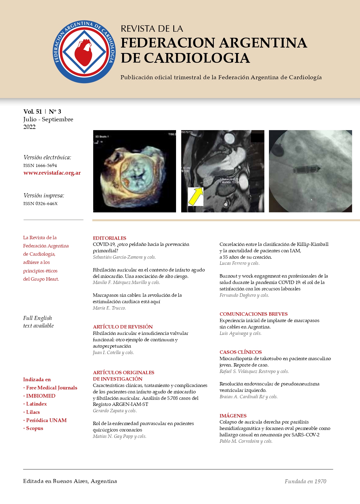					View Vol. 51 No. 3 (2022): Journal of the  Argentinian Federation of Cardiology
				